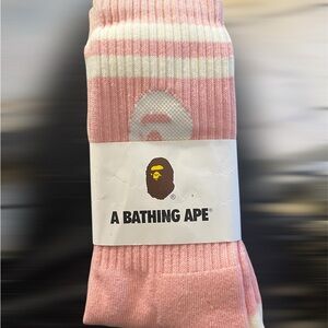 Bape Pink and White Casual Socks